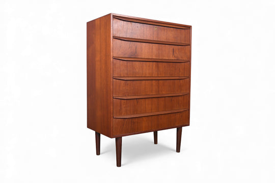 DANISH MODERN FULL PROFILE HIGHBOY DRESSER IN TEAK
