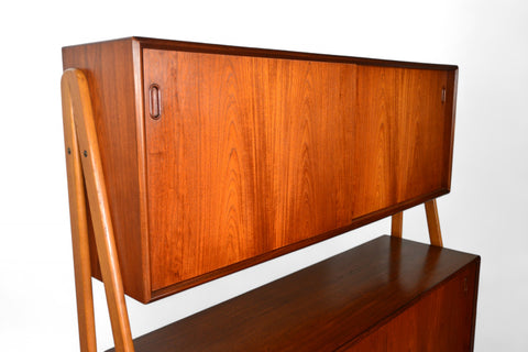 DOUBLE TIER DANISH MID CENTURY CREDENZA IN TEAK + OAK