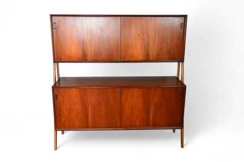 DOUBLE TIER DANISH MID CENTURY CREDENZA IN TEAK + OAK