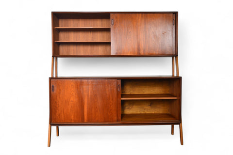 DOUBLE TIER DANISH MID CENTURY CREDENZA IN TEAK + OAK