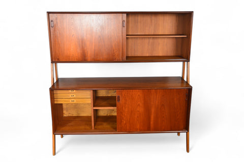 DOUBLE TIER DANISH MID CENTURY CREDENZA IN TEAK + OAK