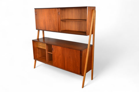 DOUBLE TIER DANISH MID CENTURY CREDENZA IN TEAK + OAK