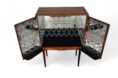 ILLUM WIKKELSO BAR IN ROSEWOOD WITH ETCHED MIRRORED INTERIOR