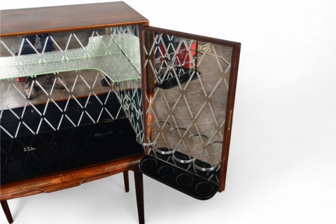 ILLUM WIKKELSO BAR IN ROSEWOOD WITH ETCHED MIRRORED INTERIOR