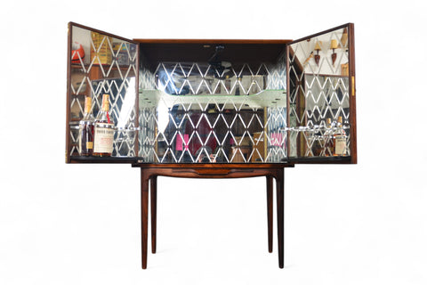 ILLUM WIKKELSO BAR IN ROSEWOOD WITH ETCHED MIRRORED INTERIOR