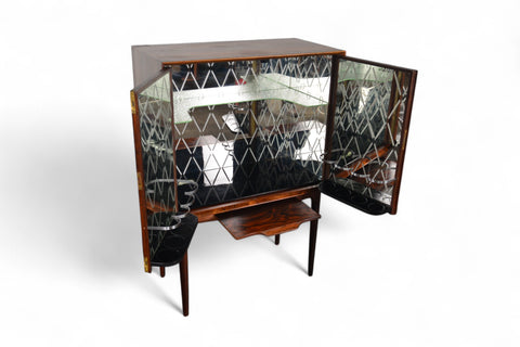 ILLUM WIKKELSO BAR IN ROSEWOOD WITH ETCHED MIRRORED INTERIOR