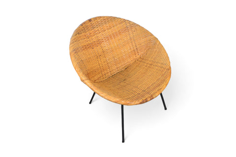 1950s FRENCH CANE LOUNGE / OCCASIONAL CHAIR Upper side view