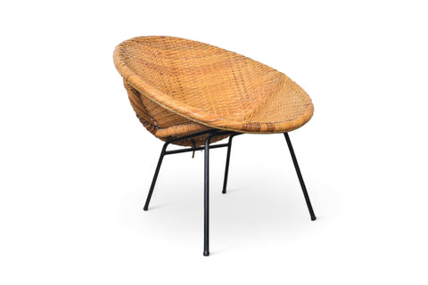 1950s FRENCH CANE LOUNGE / OCCASIONAL CHAIR Side view