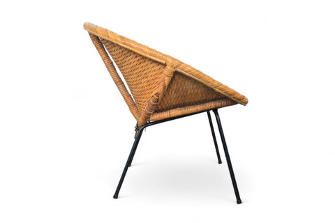 1950s FRENCH CANE LOUNGE / OCCASIONAL CHAIR Right Side view