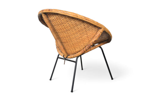 1950s FRENCH CANE LOUNGE / OCCASIONAL CHAIR Back side view