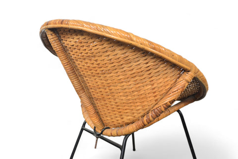 1950s FRENCH CANE LOUNGE / OCCASIONAL CHAIR Back side close up