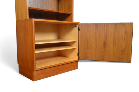 CARLO JENSEN NARROW TEAK BOOKCASE WITH LOWER LOCKING CABINET