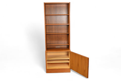 CARLO JENSEN NARROW TEAK BOOKCASE WITH LOWER LOCKING CABINET