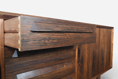 IB KOFOD LARSEN BRAZILIAN ROSEWOOD CREDENZA WITH TAMBOUR DOORS