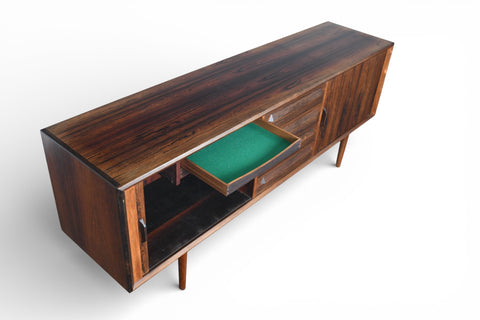 IB KOFOD LARSEN BRAZILIAN ROSEWOOD CREDENZA WITH TAMBOUR DOORS