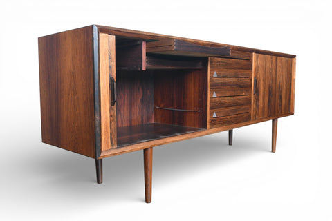 IB KOFOD LARSEN BRAZILIAN ROSEWOOD CREDENZA WITH TAMBOUR DOORS