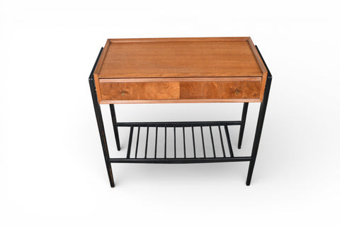 TEAK + BLACK LACQUER CONSOLE TABLE WITH DRAWER