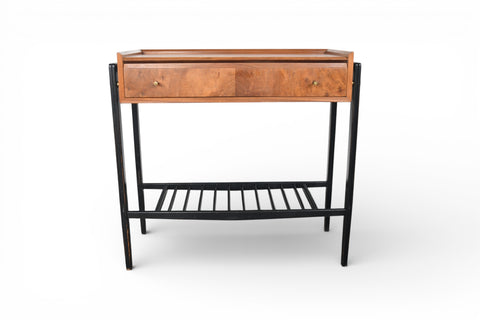 TEAK + BLACK LACQUER CONSOLE TABLE WITH DRAWER