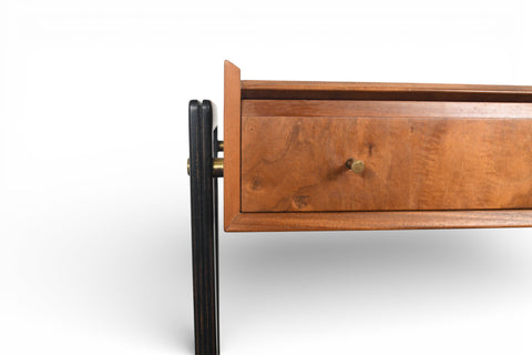 TEAK + BLACK LACQUER CONSOLE TABLE WITH DRAWER