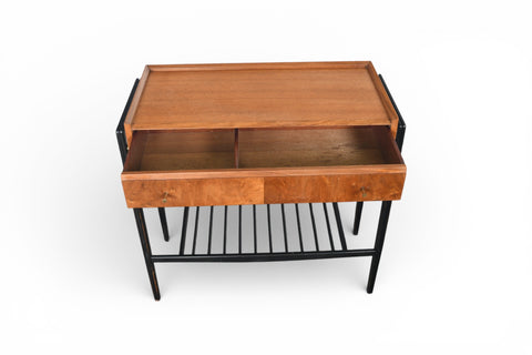 TEAK + BLACK LACQUER CONSOLE TABLE WITH DRAWER