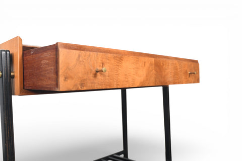 TEAK + BLACK LACQUER CONSOLE TABLE WITH DRAWER
