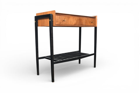 TEAK + BLACK LACQUER CONSOLE TABLE WITH DRAWER
