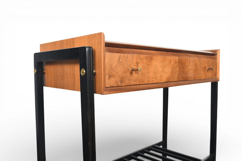 TEAK + BLACK LACQUER CONSOLE TABLE WITH DRAWER