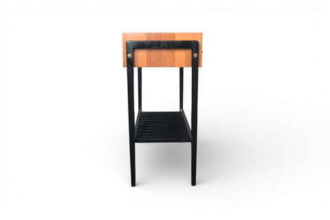 TEAK + BLACK LACQUER CONSOLE TABLE WITH DRAWER