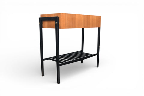TEAK + BLACK LACQUER CONSOLE TABLE WITH DRAWER