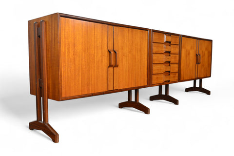 MASSIVE GIANFRANCO FRATTINI 1960s ITALIAN CREDENZA IN TEAK