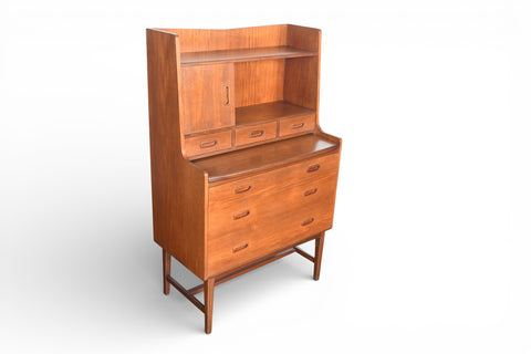 MID CENTURY SECRETARY DESK / BOOKCASE IN TEAK