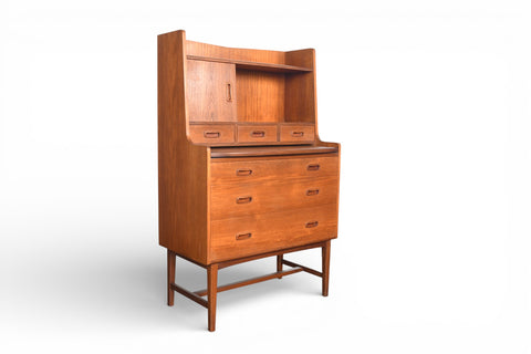 MID CENTURY SECRETARY DESK / BOOKCASE IN TEAK