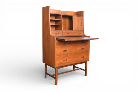 MID CENTURY SECRETARY DESK / BOOKCASE IN TEAK