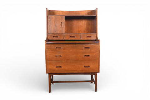 MID CENTURY SECRETARY DESK / BOOKCASE IN TEAK