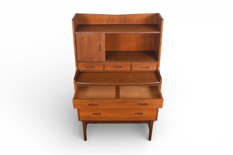 MID CENTURY SECRETARY DESK / BOOKCASE IN TEAK