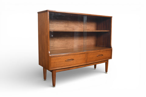NARROW CURIO CABINET IN TEAK + GLASS BY JENTIQUE