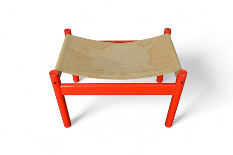 1970s RED LACQUERED CANVAS BENCH / OTTOMAN