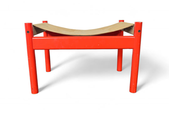 1970s RED LACQUERED CANVAS BENCH / OTTOMAN