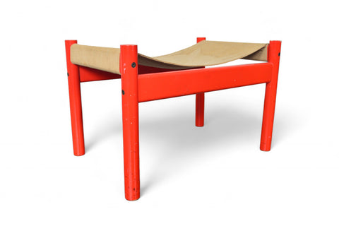1970s RED LACQUERED CANVAS BENCH / OTTOMAN