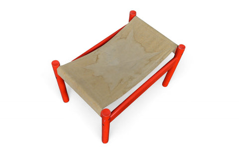 1970s RED LACQUERED CANVAS BENCH / OTTOMAN