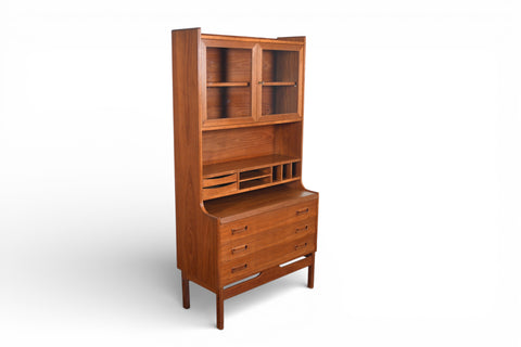 DANISH MODERN BOOKCASE / SECRETARY DESK WITH CURIO TOP BY P WESTERGAARDS