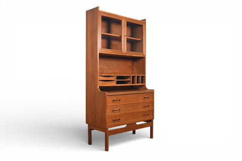 DANISH MODERN BOOKCASE / SECRETARY DESK WITH CURIO TOP BY P WESTERGAARDS