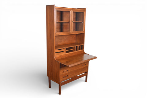 DANISH MODERN BOOKCASE / SECRETARY DESK WITH CURIO TOP BY P WESTERGAARDS
