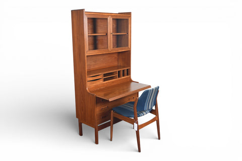 DANISH MODERN BOOKCASE / SECRETARY DESK WITH CURIO TOP BY P WESTERGAARDS