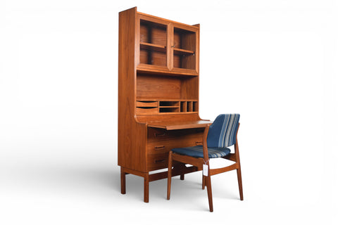 DANISH MODERN BOOKCASE / SECRETARY DESK WITH CURIO TOP BY P WESTERGAARDS