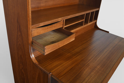 DANISH MODERN BOOKCASE / SECRETARY DESK WITH CURIO TOP BY P WESTERGAARDS