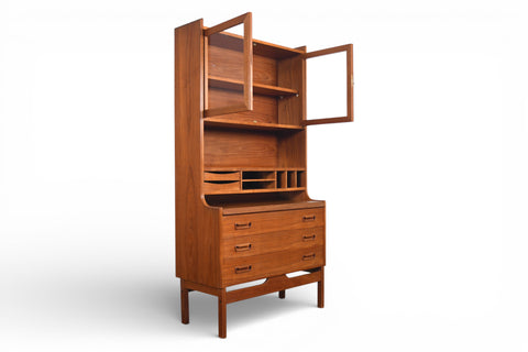 DANISH MODERN BOOKCASE / SECRETARY DESK WITH CURIO TOP BY P WESTERGAARDS