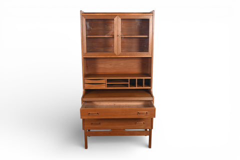 DANISH MODERN BOOKCASE / SECRETARY DESK WITH CURIO TOP BY P WESTERGAARDS