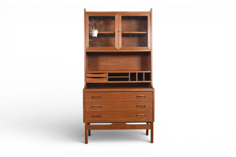DANISH MODERN BOOKCASE / SECRETARY DESK WITH CURIO TOP BY P WESTERGAARDS