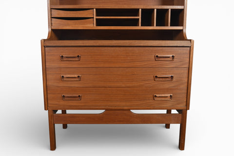 DANISH MODERN BOOKCASE / SECRETARY DESK WITH CURIO TOP BY P WESTERGAARDS